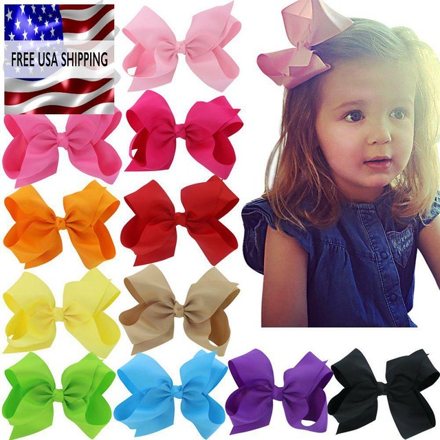 5.5/" Inch Big Hair Bows Baby Girl Toddler Alligator Clip Grosgrain Ribbon 10pcs