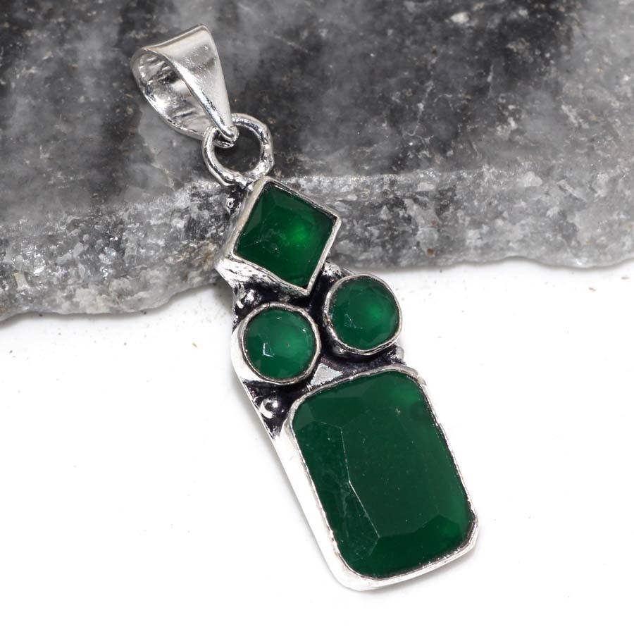 Green Onyx 925 Silver Plated Gemstone Pendant 1.6
