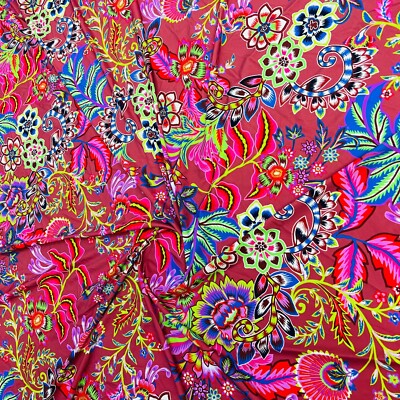 Tropical Flowers Guava background Print Nylon  Spandex Fabric 4 Way Stretch