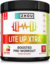 Zhou Nutrition Lite up Xtra, Vegan Pre Workout Powder with Caffeine, Clean Energ