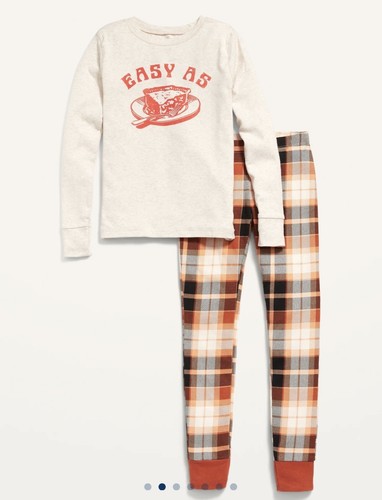 NWT Old Navy Kids XL (12) Gender-Neutral Snug-Fit Thanksgiving Pie 2 PC Pajamas