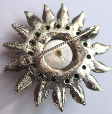 Broche Vintage Argentée Avec Cristaux Boréalis, Cabochon Et Perle Nacrée - Réf 3156 - Parfait état