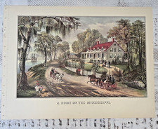 Currier and Ives Print 1952 Home on the Mississippi Western Farms 16x11 Reprint