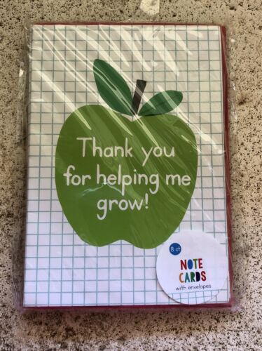 Blank Greeting Cards & Envelope Set of 8 THANK YOU FOR HELPING ME GROW Teacher - Picture 1 of 3