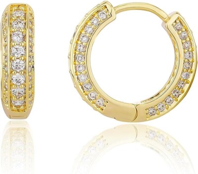 Pendientes aretes con simulado de diamantes chapados en oro 18K para hombres