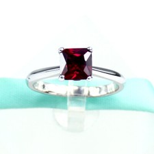Solitaire Square Red Ruby 925 Sterling Silver Engagement Ring