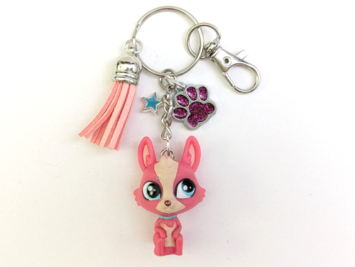 Littlest Pet Shop Keychain Mini LPS Corgi Puppy Dog #3730 Pink w/ Charms - Picture 4 of 6