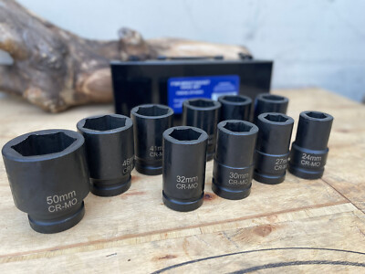 11pc 1'' Dr. Deep Jumbo Impact Socket Set Metric 22mm to 50mm Cr-MO w/ Metal Case