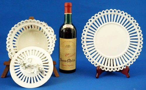 ANTONIBON NOVE Centerpiece and bonbon tray 19th Perforated ceramic Grapes Italy - Picture 8 of 24