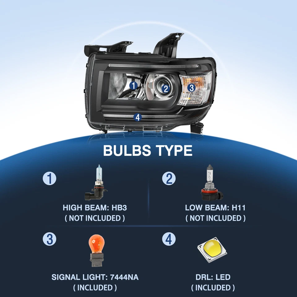 For 2015-2022 GMC Canyon LED DRL Projector Black Headlights Assembly Left+Right - Image 3 of 4