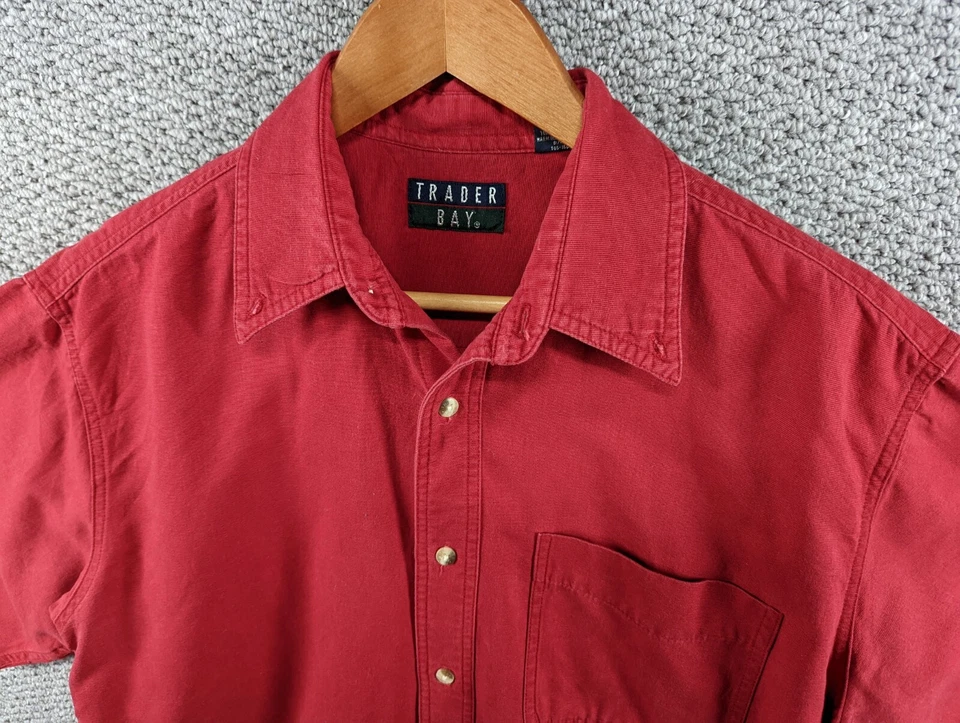 TRADER BAY Vintage 90's Men's Red Corduroy Denim Button Outdoor Shirt Size M - Image 3 of 4