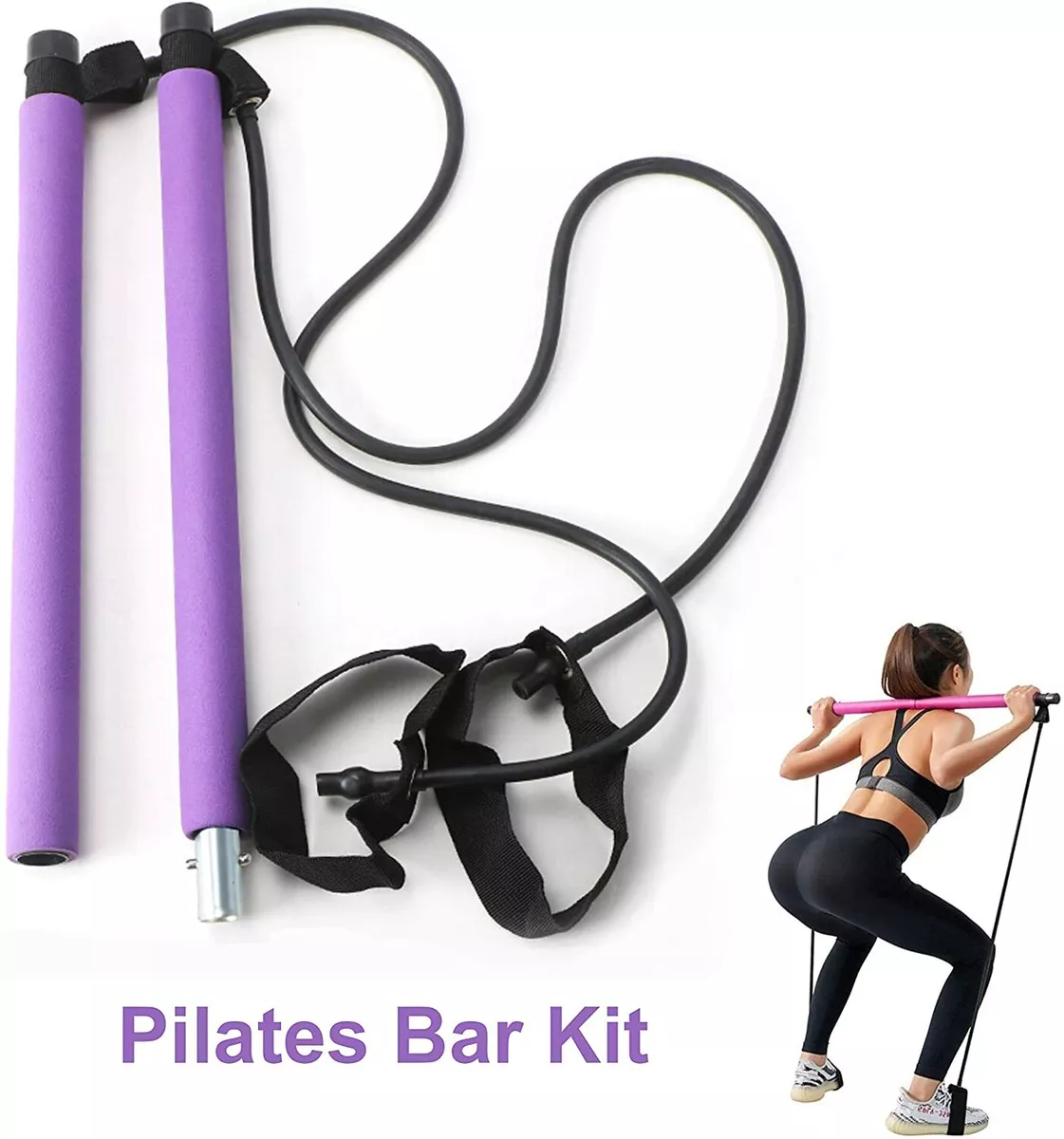 Portable Pilates Bar Kit with Resistance Band Yoga Pilates Stick Exercise  Toning