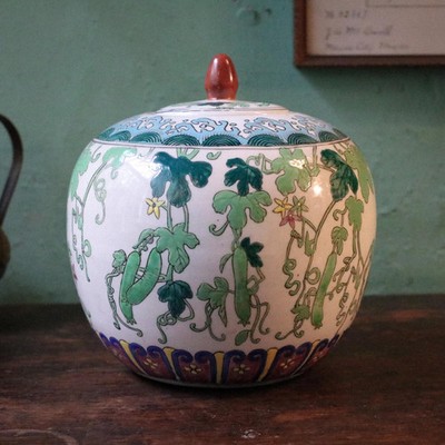 Vintage japanische Kutani Ingwer Dose mit Phönix Motiv - 14 cm hoch