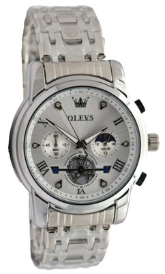 Olevs Herren Chronograph Edelstahl Quarz Uhr 42mm Stoppuhr Datum Silber Farben
