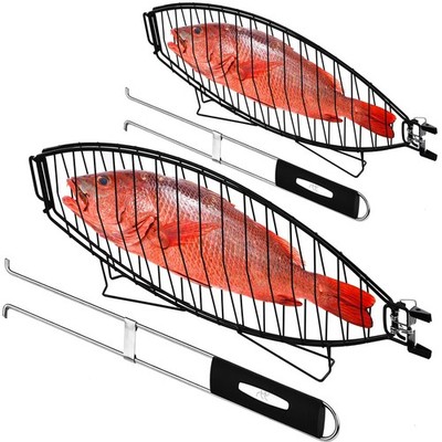 Fish Grill Basket 2 Packs - Premium Stainless Steel Large Fish Basket for Grilli