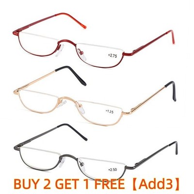 Unisex Retro Half Moon Reading Glasses Half Frame Spring Hinges Readers 1.0-3.5@