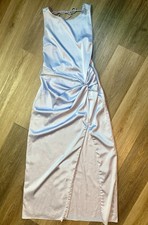 Abercrombie & Fitch Dress Medium Petite Satin Pastel Blue Ruched Slit Maxi Gown