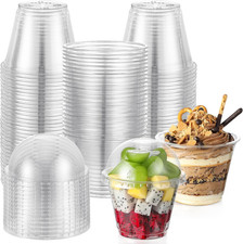 AOZITA 100 Sets, 9 Oz Clear Plastic Cups with Dome Lids No Hole - Disposable C