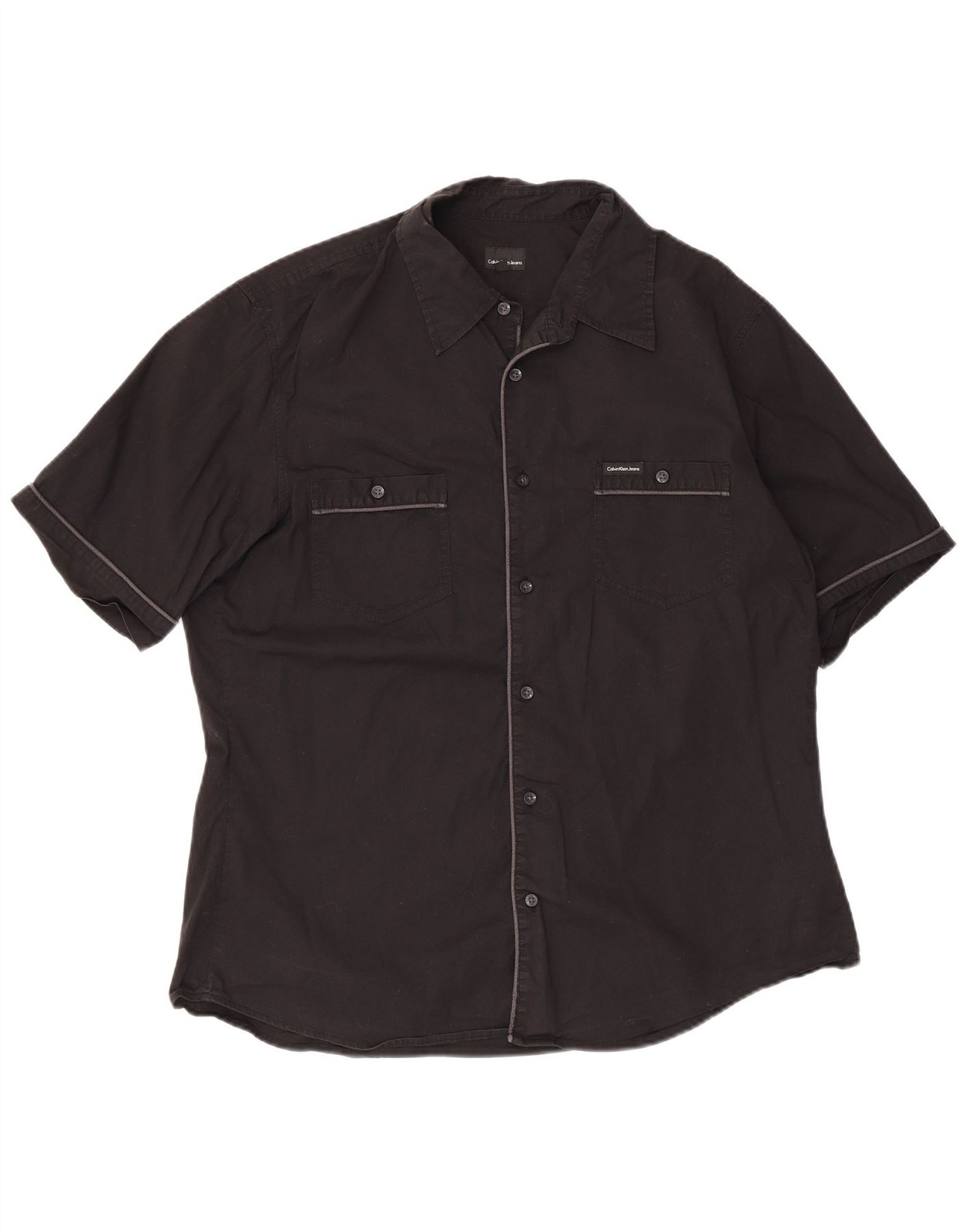 Calvin Klein Jeans Mens Short Sleeve Shirt 2XL Black Cotton ZN04