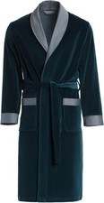 Men's Velvet Dressing Gown Bathrobe – Soft Velour 80/20 Cotton-Poly, Pockets