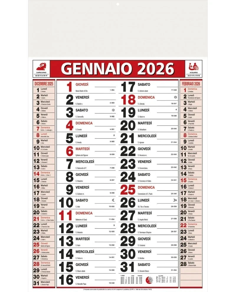 Calendario Da Muro 2026 Olandese Slim – Stretto, In Carta Non Patinata