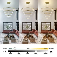 113w 39.3 inch 5-ring Ceiling Chandelier W/ Remote Downwards Led Pendant Lamp
