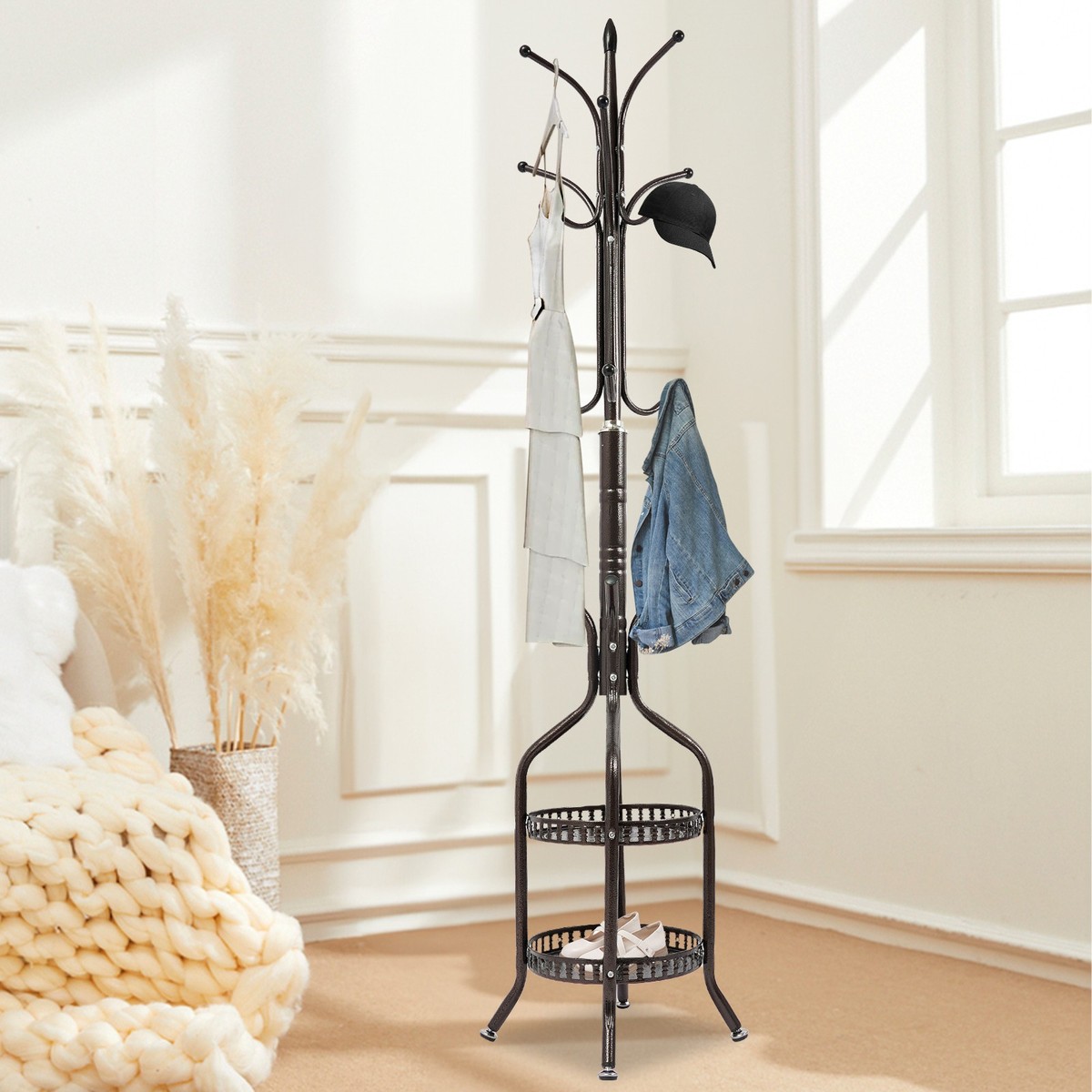 Stylish Coat Rack Stand with Shelves for High Space Utilization