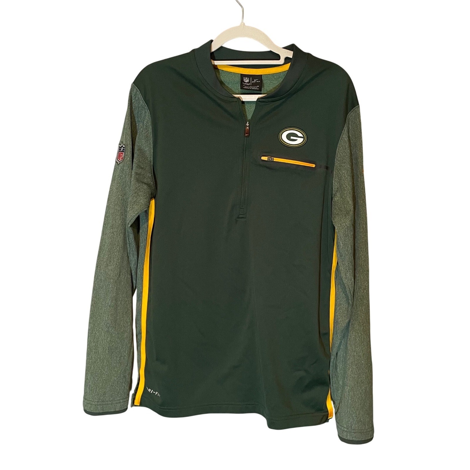 Nike Green Bay Packers Mens Dri-FIT NFL On-Field Quarter Zip Pullover Green S