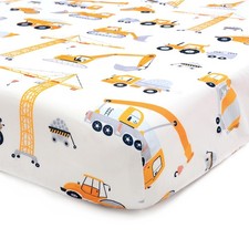 JISEN Baby Crib Sheets Soft Breathable Fitted one size, Construction Trucks