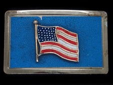 TJ11119 VINTAGE 1970s  UNITED STATES FLAG  PATRIOTIC COMMEMORATIVE BELT BUCKLE
