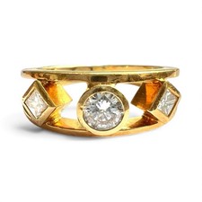 Vintage 18ct Gold Diamond Ring 0.75 Carat Trilogy Brilliant Princess Cut Size M