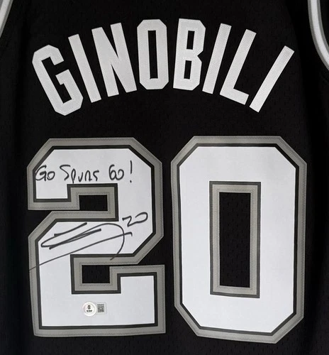 Manu Ginobili signed San Antonio "Go Spurs Go!" NBA Mitchell & Ness Jersey BAS