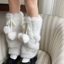 Wool Leg Warmers Women's Bow Detail Plush Winter Long Boot Cover Socks