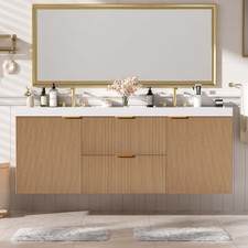 59.3" Double Sink Bathroom Vanity w/SMC Resin Top Wall-Mounted Storage Vanity