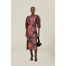 NWOT FARM Rio Floral Jacquard Puff Sleeve Midi Dress - Size S - MSRP $380
