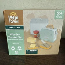 Aldi Little Town Make Believe Wooden Toaster Set Butter Bread Box Jam Toy Play