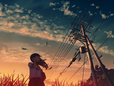 Anime Clouds Summer Sunset Utility Pole 11x17 Poster