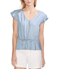 Vince Camuto Womens Drawstring Button Down Blouse