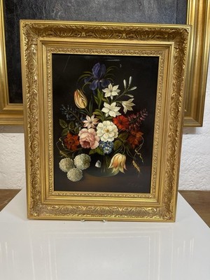 Franz Xaver Pieler Still Life Tulips, Flowers, Rose, Oil/Copper 41.5x51.5cm