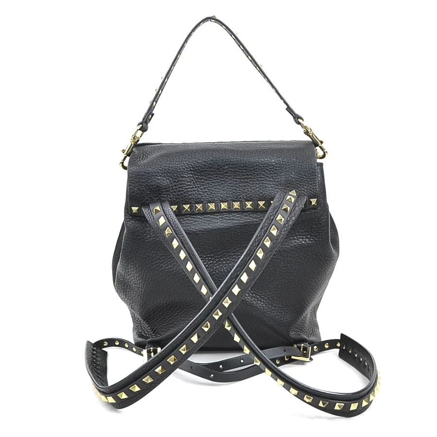 Auténtica Mochila Rockstuds Valentino Garavani Negra/Dorada Cuero/Metal - r10651g Foto 3 de 4