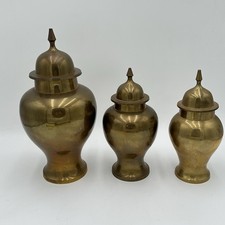 Set of 3 Solid Brass Urns with Lids Made in INDIA Vintage Ginger Jars