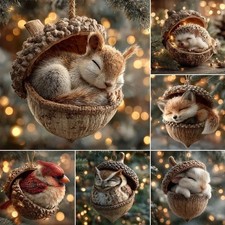 Forest Animal Acorn Cozy Christmas Ornaments 2D Acrylic Christmas Tree Ornaments