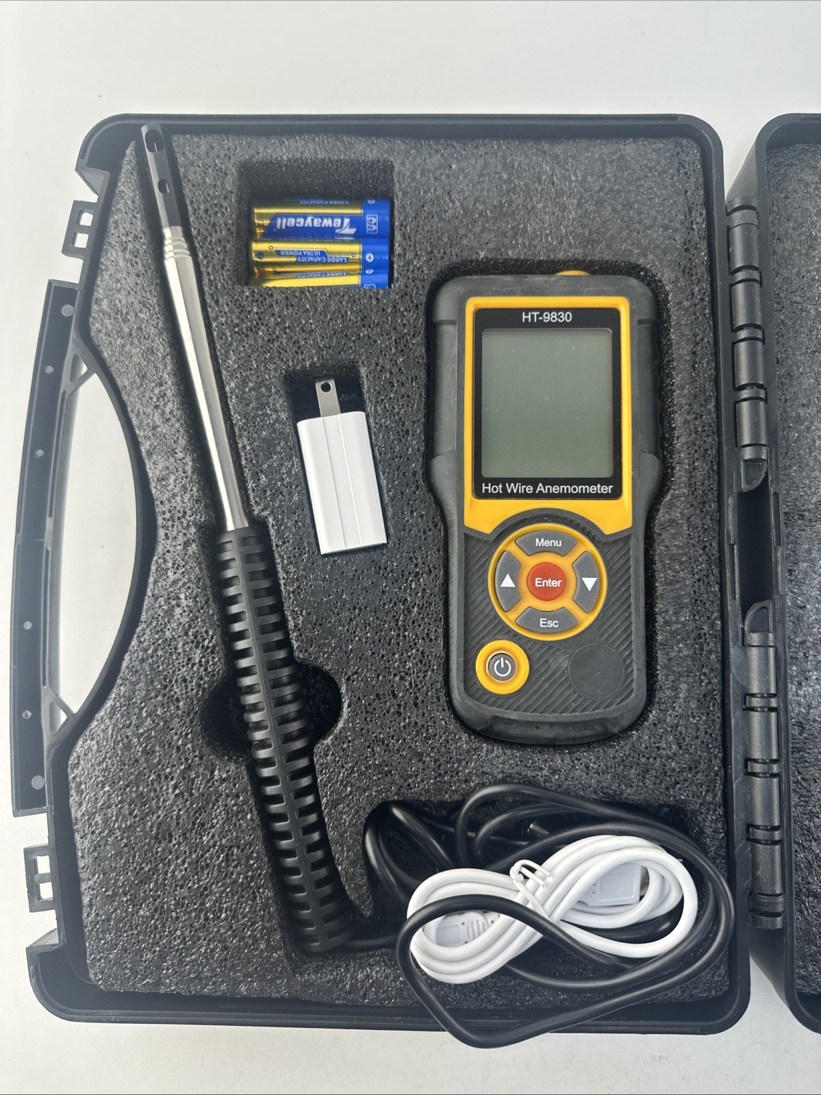 Hotwire Anemometer Handheld CFM/CMM Air Flow Velocity Meter HT-9830 Wind Speed G