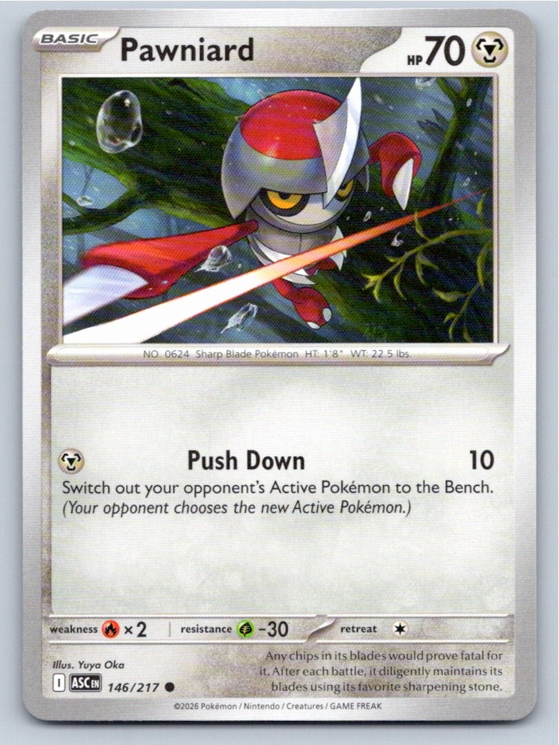 2026 POKEMON PAWNIARD ASCENDED HEROES 146/217 COMMON NM A21909 FREE S&H