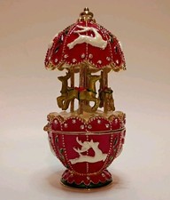 Holiday Carousal Trinket Box. Hand Painted Enamel & Swarovski Crystals.