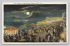 Moonlight Scene on Boardwalk Asbury Park New Jersey Night View Postcard