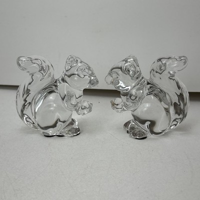 Bohemia 24% Lead Crystal Art Glass Squirrel Figure Paperweight Lot of 2