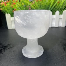 0.9LB 3.8"Natural Clear Quartz Wine Glass Crystal Heal Energy Quartz Goblet