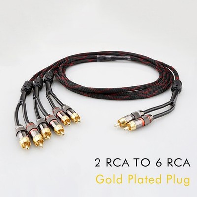 OFC Copper 4core 2 RCA To 6 RCA Plug Hifi Audio Interconnect Cable for Speakers