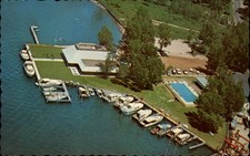 Yacht Club Holland Michigan swimming pool boats ~ 1970s vintage postcard